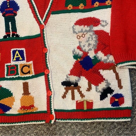 VTG Talbots Hand Knitted Holiday Ugly Christmas Cardigan Sweater - Picture 5 of 16
